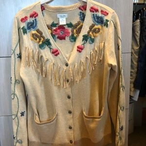 Tasha Polizzi cardigan sweater with fringe, women size M, EUC